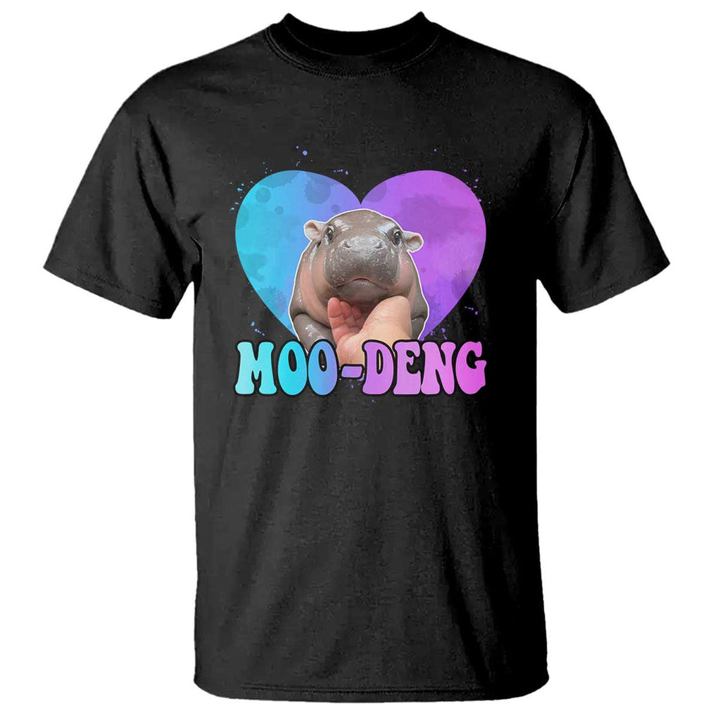 Funny Moo-Deng Baby Pygmy Hippo T Shirt Heart Shape Cute Zoo For Family TS10 Black Print Your Wear