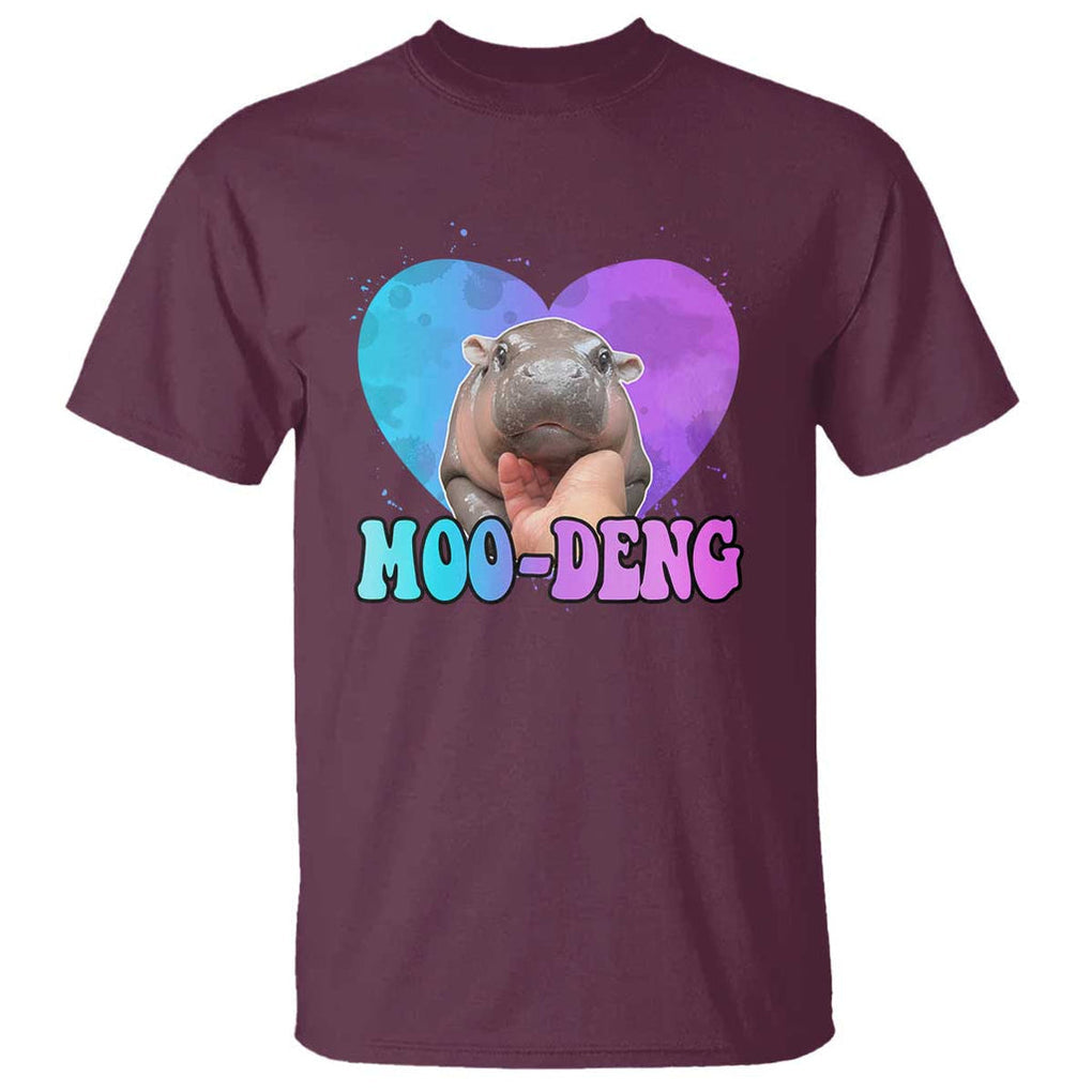 Funny Moo-Deng Baby Pygmy Hippo T Shirt Heart Shape Cute Zoo For Family TS10 Maroon Print Your Wear