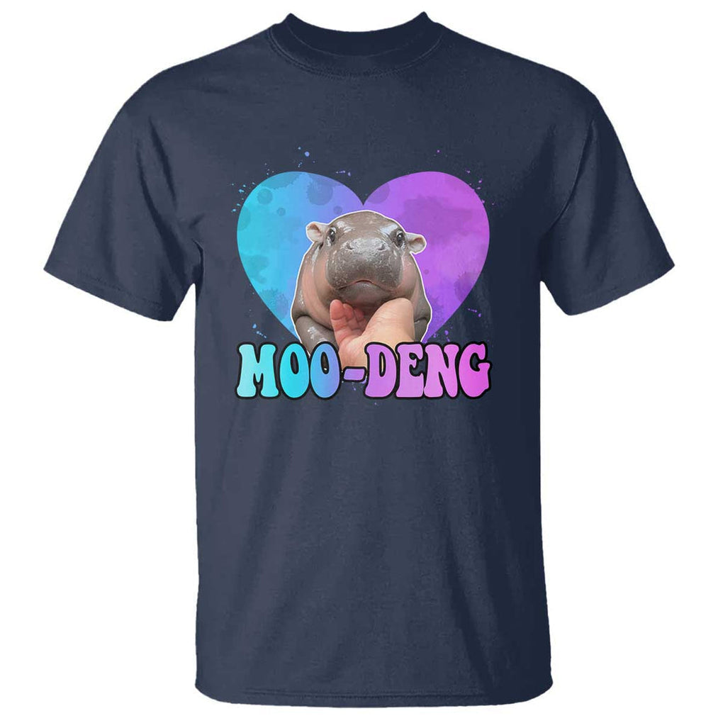 Funny Moo-Deng Baby Pygmy Hippo T Shirt Heart Shape Cute Zoo For Family TS10 Navy Print Your Wear