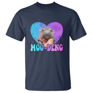 Funny Moo-Deng Baby Pygmy Hippo T Shirt Heart Shape Cute Zoo For Family TS10 Navy Print Your Wear