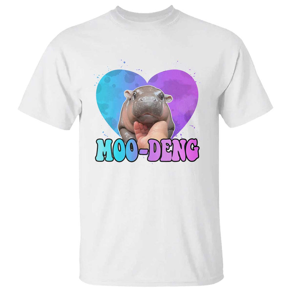 Funny Moo-Deng Baby Pygmy Hippo T Shirt Heart Shape Cute Zoo For Family TS10 White Print Your Wear
