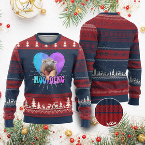 Funny Moo Deng Baby Pygmy Hippo Knit Sweatshirt Heart Shape Cute Zoo For Family TS10 Burgundy Print Your Wear