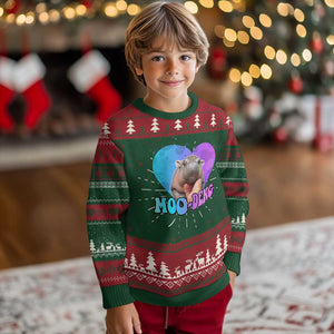 Funny Moo Deng Baby Pygmy Hippo Knit Sweatshirt Heart Shape Cute Zoo For Family TS10 Christmas Print Your Wear