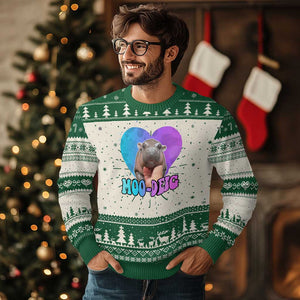 Funny Moo Deng Baby Pygmy Hippo Knit Sweatshirt Heart Shape Cute Zoo For Family TS10 Green Print Your Wear