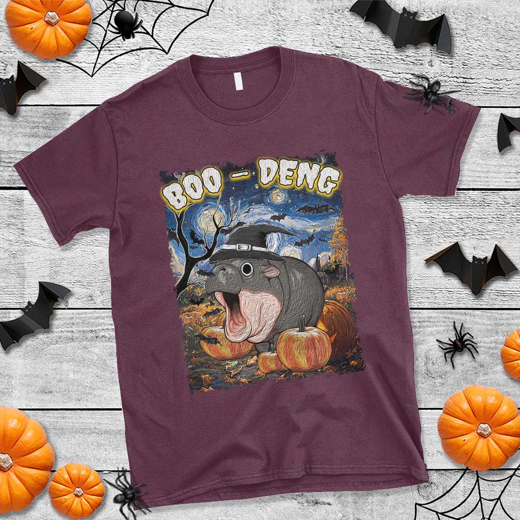 Moo-Deng Baby Pygmy Hippo Van Gogh Starry Night T Shirt Halloween Gothic Witchy Vibes Cute Zoo For Family TS10 Maroon Print Your Wear