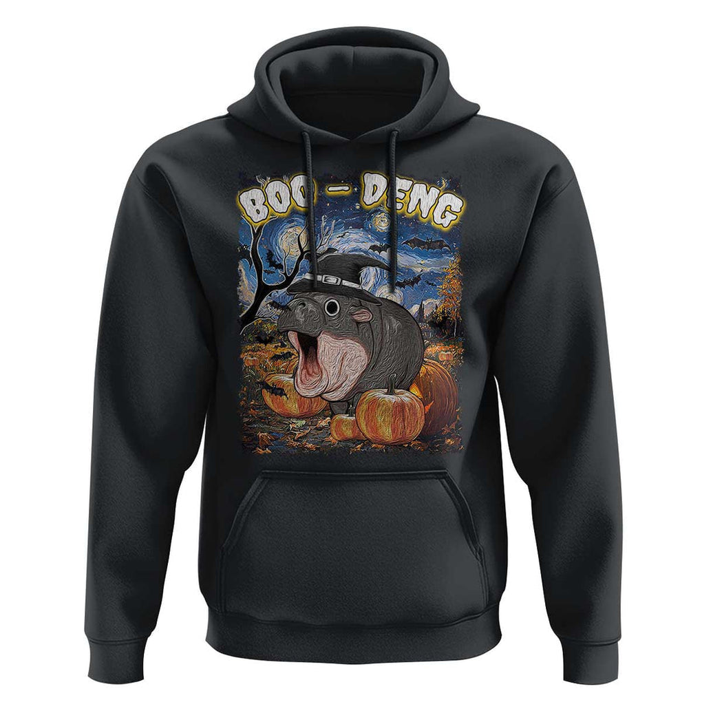 Moo-Deng Baby Pygmy Hippo Van Gogh Starry Night Hoodie Halloween Gothic Witchy Vibes Cute Zoo For Family TS10 Black Print Your Wear