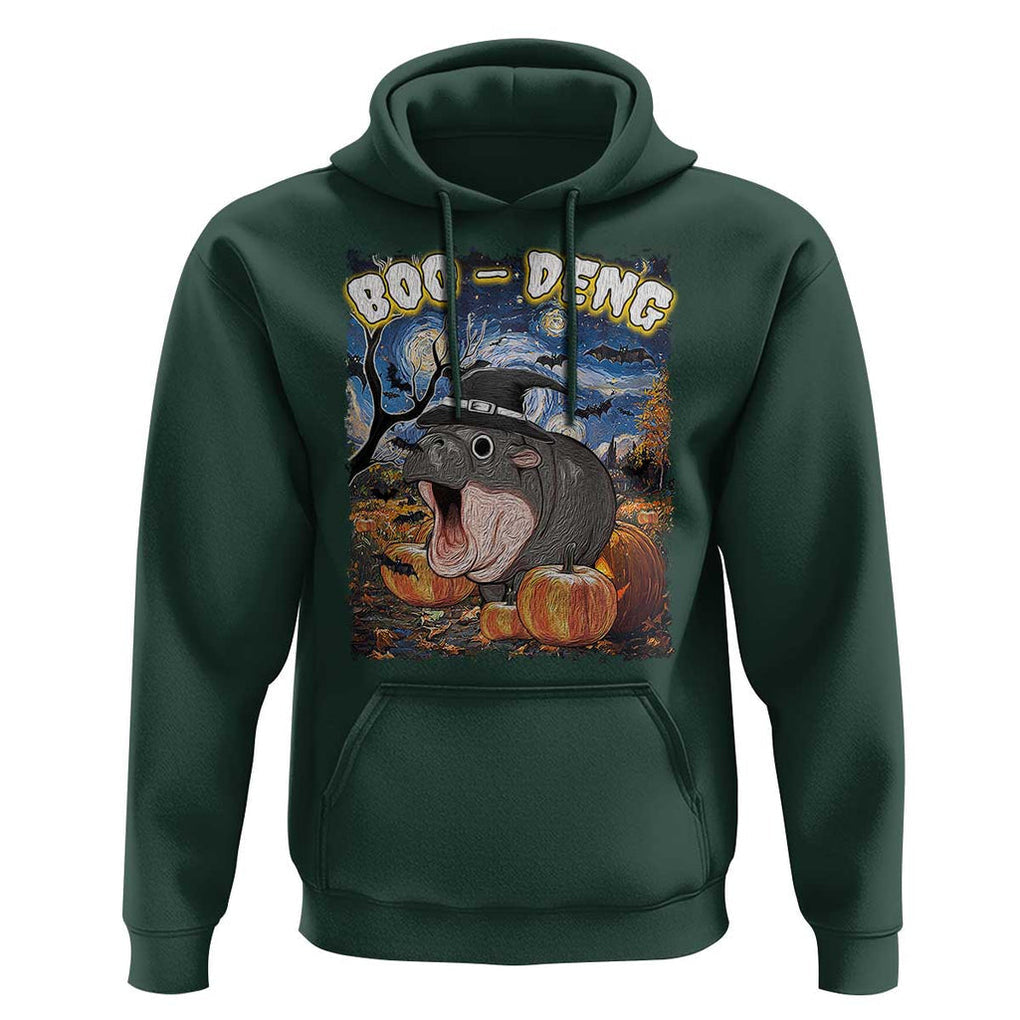 Moo-Deng Baby Pygmy Hippo Van Gogh Starry Night Hoodie Halloween Gothic Witchy Vibes Cute Zoo For Family TS10 Dark Forest Green Print Your Wear