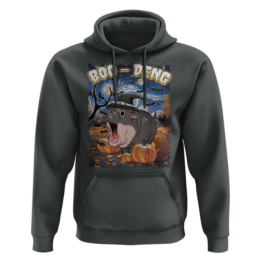 Moo-Deng Baby Pygmy Hippo Van Gogh Starry Night Hoodie Halloween Gothic Witchy Vibes Cute Zoo For Family TS10 Dark Heather Print Your Wear
