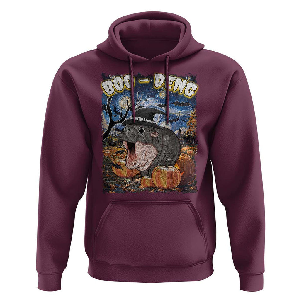 Moo-Deng Baby Pygmy Hippo Van Gogh Starry Night Hoodie Halloween Gothic Witchy Vibes Cute Zoo For Family TS10 Maroon Print Your Wear