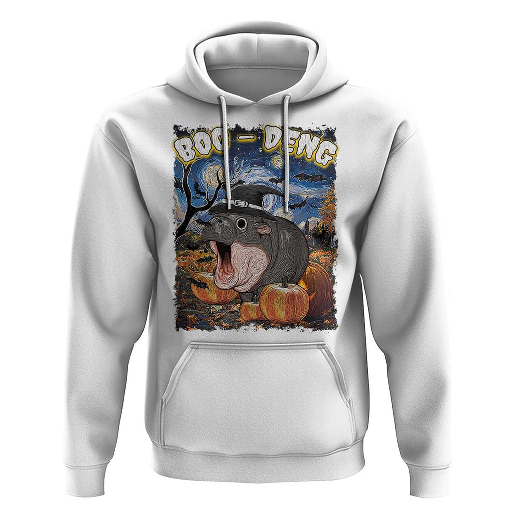 Moo-Deng Baby Pygmy Hippo Van Gogh Starry Night Hoodie Halloween Gothic Witchy Vibes Cute Zoo For Family TS10 White Print Your Wear
