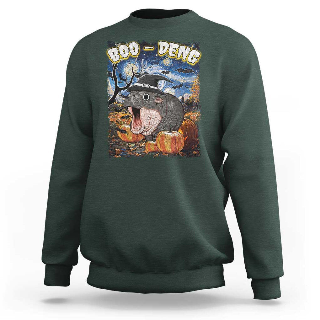 Moo-Deng Baby Pygmy Hippo Van Gogh Starry Night Sweatshirt Halloween Gothic Witchy Vibes Cute Zoo For Family TS10 Dark Forest Green Print Your Wear