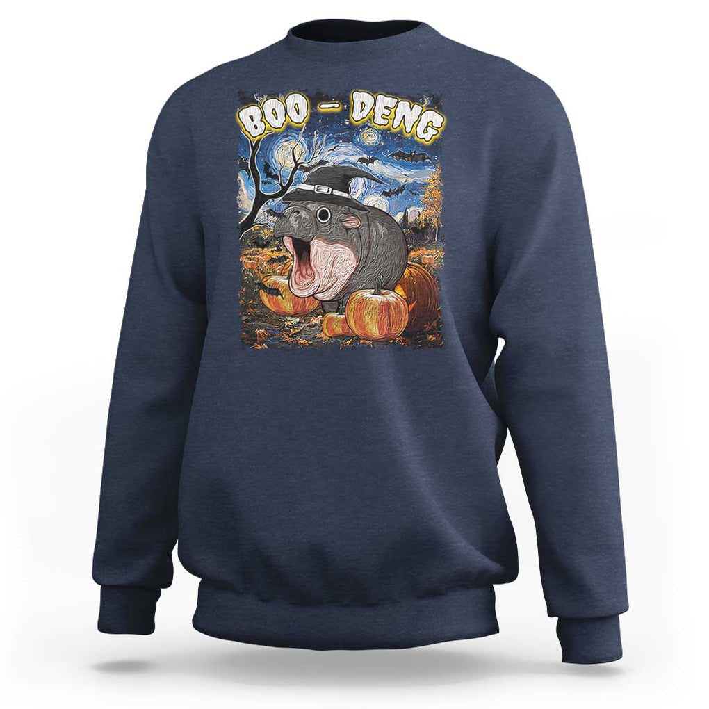 Moo-Deng Baby Pygmy Hippo Van Gogh Starry Night Sweatshirt Halloween Gothic Witchy Vibes Cute Zoo For Family TS10 Navy Print Your Wear