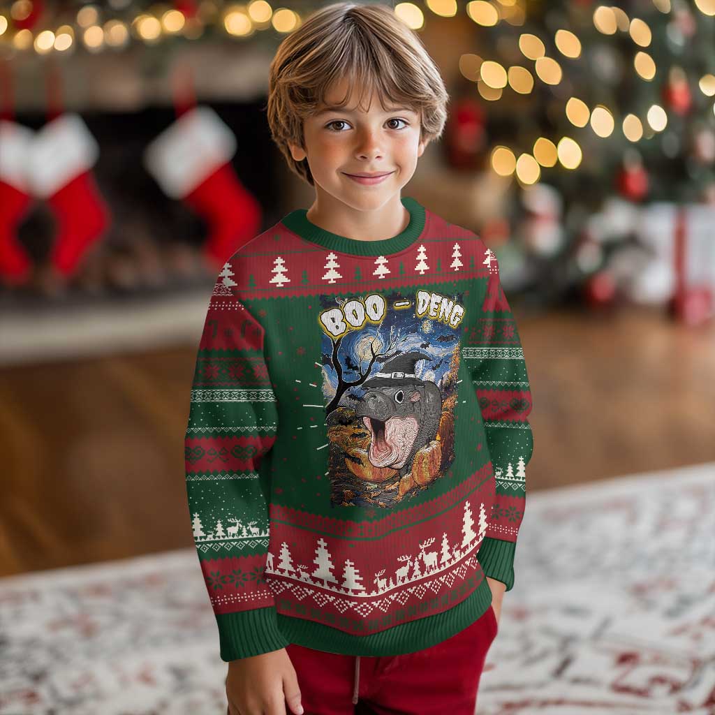 Moo Deng Baby Pygmy Hippo Van Gogh Starry Night Knit Sweatshirt Halloween Gothic Witchy Vibes Cute Zoo For Family TS10 Christmas Print Your Wear