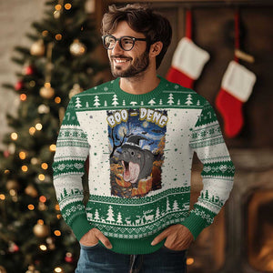 Moo Deng Baby Pygmy Hippo Van Gogh Starry Night Knit Sweatshirt Halloween Gothic Witchy Vibes Cute Zoo For Family TS10 Green Print Your Wear