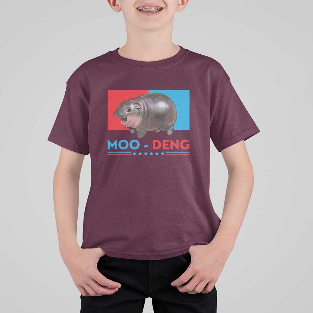 Funny Moo-Deng Baby Pygmy Hippo T Shirt For Kid Moo Deng for President 2024 Cute Zoo For Family TS10 Maroon Print Your Wear