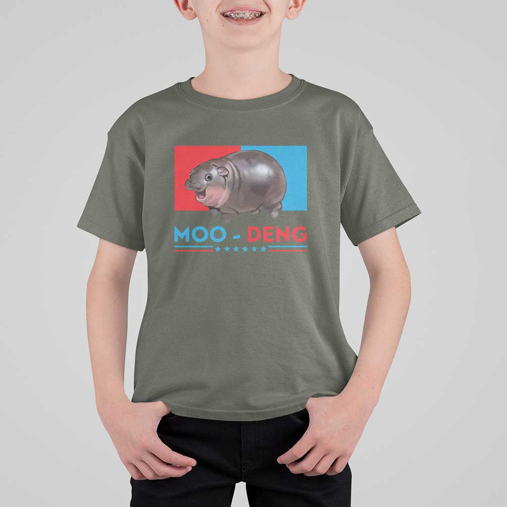 Funny Moo-Deng Baby Pygmy Hippo T Shirt For Kid Moo Deng for President 2024 Cute Zoo For Family TS10 Military Green Print Your Wear