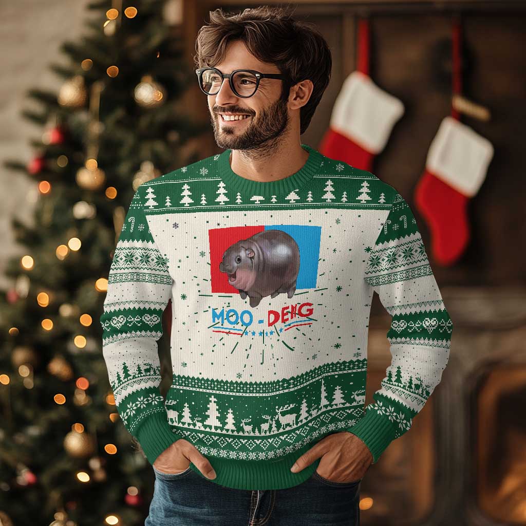 Funny Moo Deng Baby Pygmy Hippo Knit Sweatshirt Moo Deng for President 2024 Cute Zoo For Family TS10 Green Print Your Wear