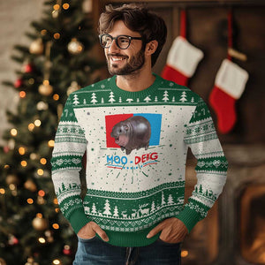Funny Moo Deng Baby Pygmy Hippo Knit Sweatshirt Moo Deng for President 2024 Cute Zoo For Family TS10 Green Print Your Wear