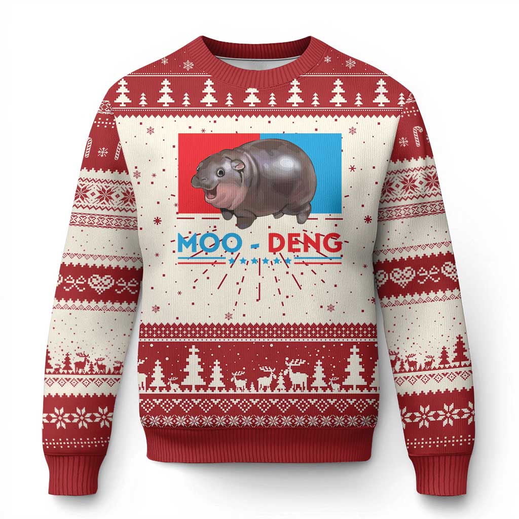 Funny Moo Deng Baby Pygmy Hippo Knit Sweatshirt Moo Deng for President 2024 Cute Zoo For Family TS10 Red Print Your Wear