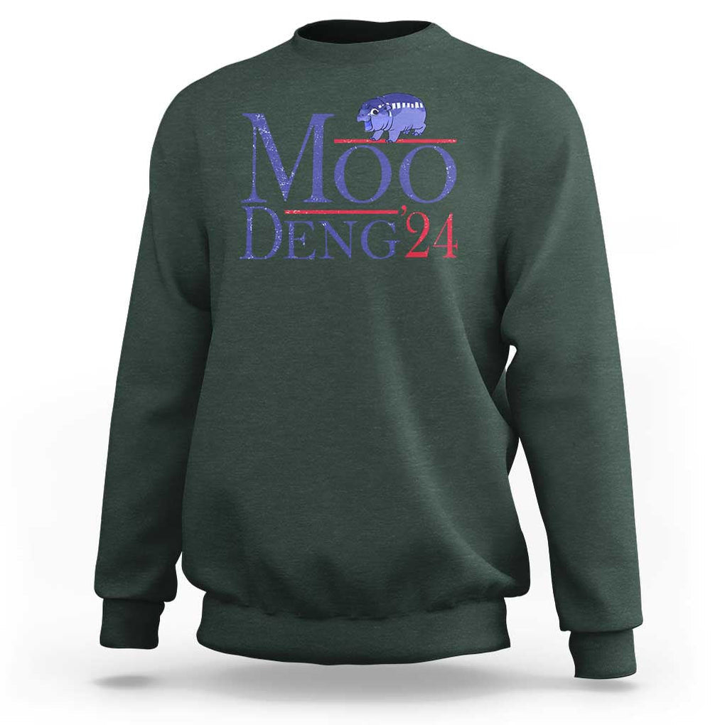 Moo-Deng for President Election 2024 Sweatshirt Funny Baby Hippo Meme Cute Zoo For Family TS10 Dark Forest Green Print Your Wear