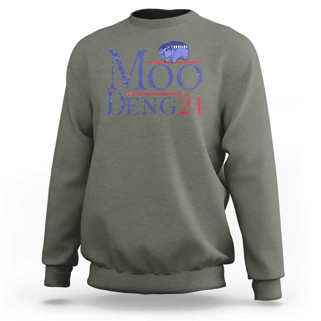 Moo-Deng for President Election 2024 Sweatshirt Funny Baby Hippo Meme Cute Zoo For Family TS10 Military Green Print Your Wear
