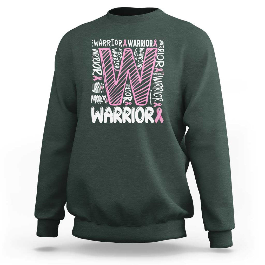 Breast Cancer Awareness In October We Wear Pink Sweatshirt Pink Ribbon Warriors Team TS10 Dark Forest Green Print Your Wear