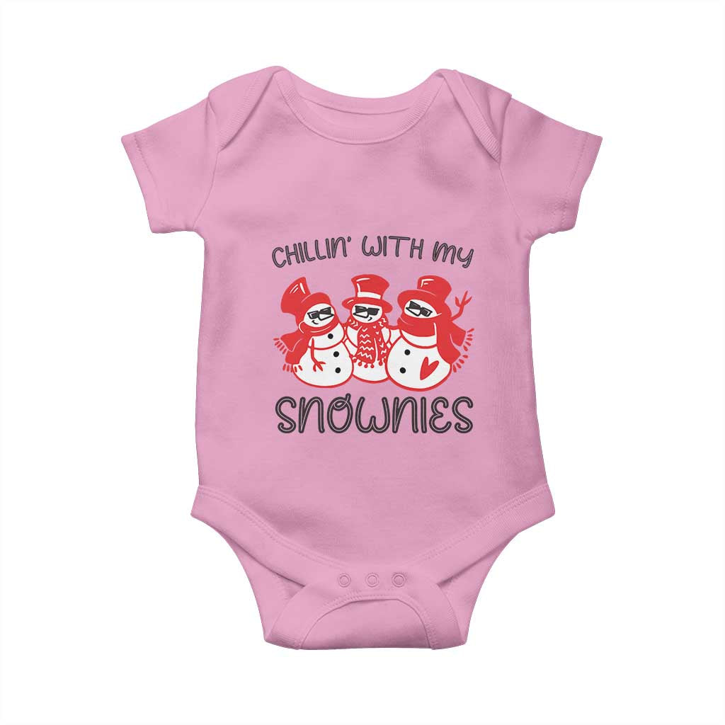 Snowman Christmas Baby Onesie Chillin With My Snowmies Ugly Gift TS10 Light Pink Print Your Wear