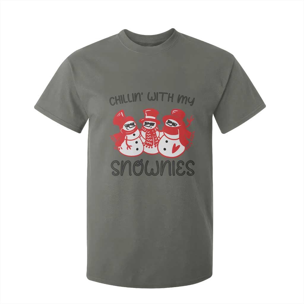Snowman Christmas T Shirt For Kid Chillin With My Snowmies Ugly Gift TS10 Military Green Print Your Wear