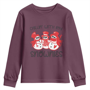 Snowman Christmas Youth Sweatshirt Chillin With My Snowmies Ugly Gift TS10 Maroon Print Your Wear