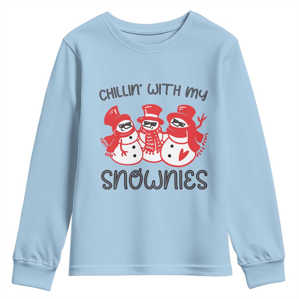 Snowman Christmas Long Sleeve Shirt Chillin With My Snowmies Ugly Gift TS10 Light Blue Print Your Wear