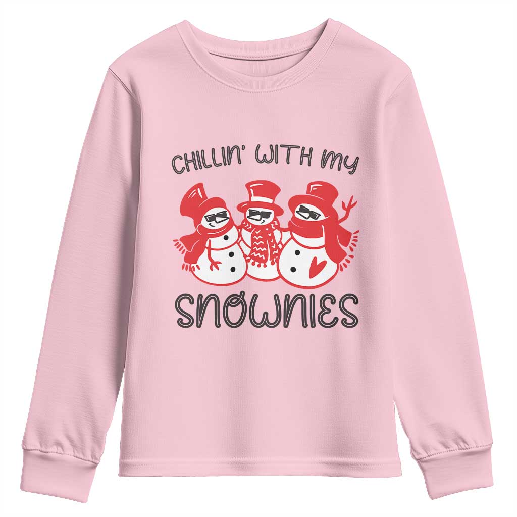Snowman Christmas Long Sleeve Shirt Chillin With My Snowmies Ugly Gift TS10 Light Pink Print Your Wear