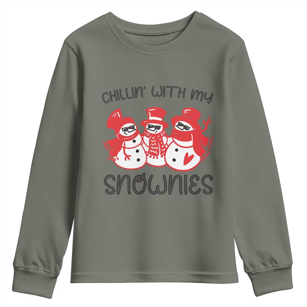 Snowman Christmas Long Sleeve Shirt Chillin With My Snowmies Ugly Gift TS10 Military Green Print Your Wear