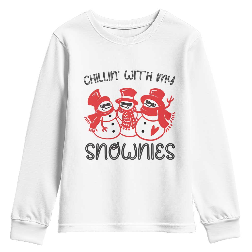 Snowman Christmas Long Sleeve Shirt Chillin With My Snowmies Ugly Gift TS10 White Print Your Wear