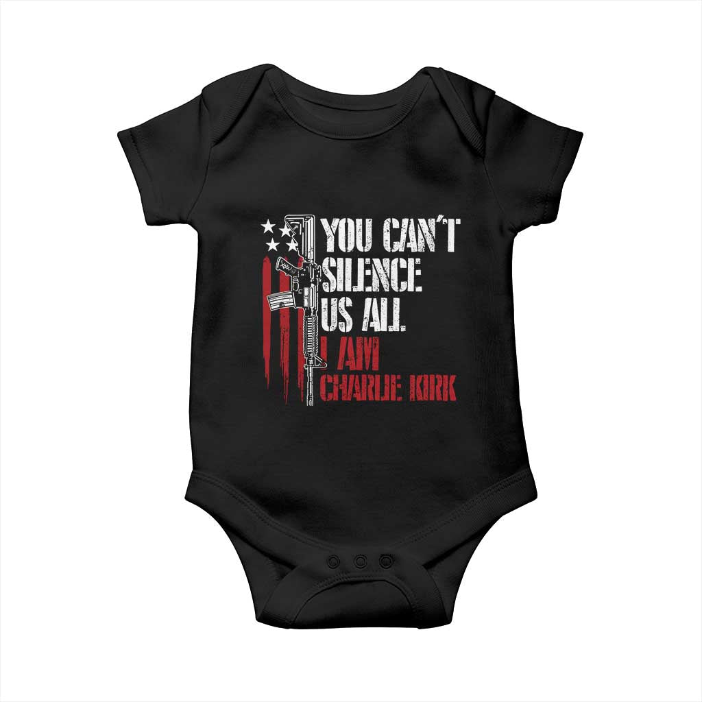 Charlie Kirk Baby Onesie You Cant Silence Us All USA Flag TS10 Black Print Your Wear