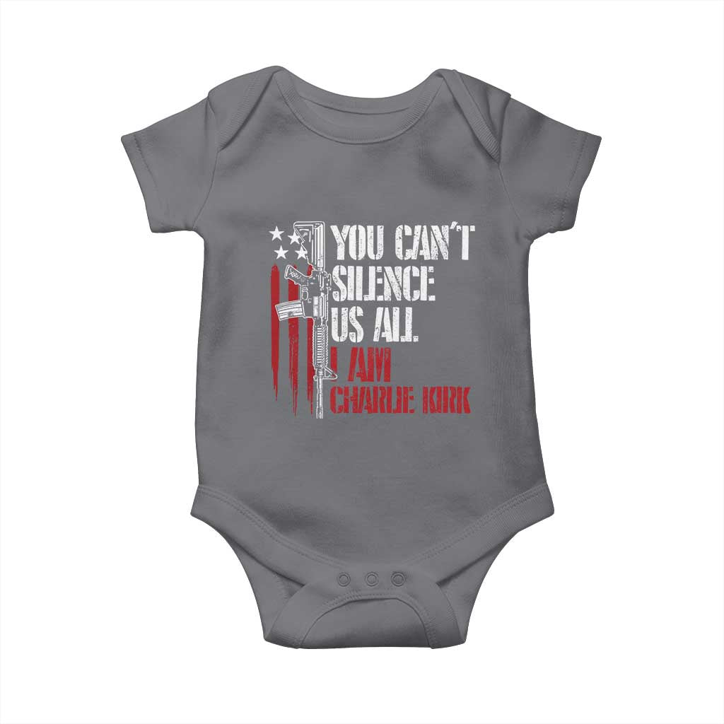 Charlie Kirk Baby Onesie You Cant Silence Us All USA Flag TS10 Charcoal Print Your Wear