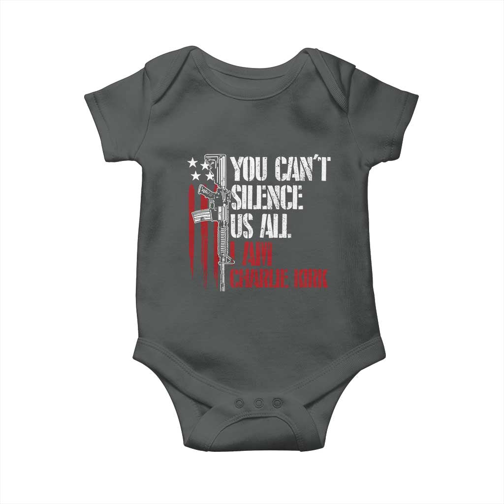 Charlie Kirk Baby Onesie You Cant Silence Us All USA Flag TS10 Dark Heather Print Your Wear