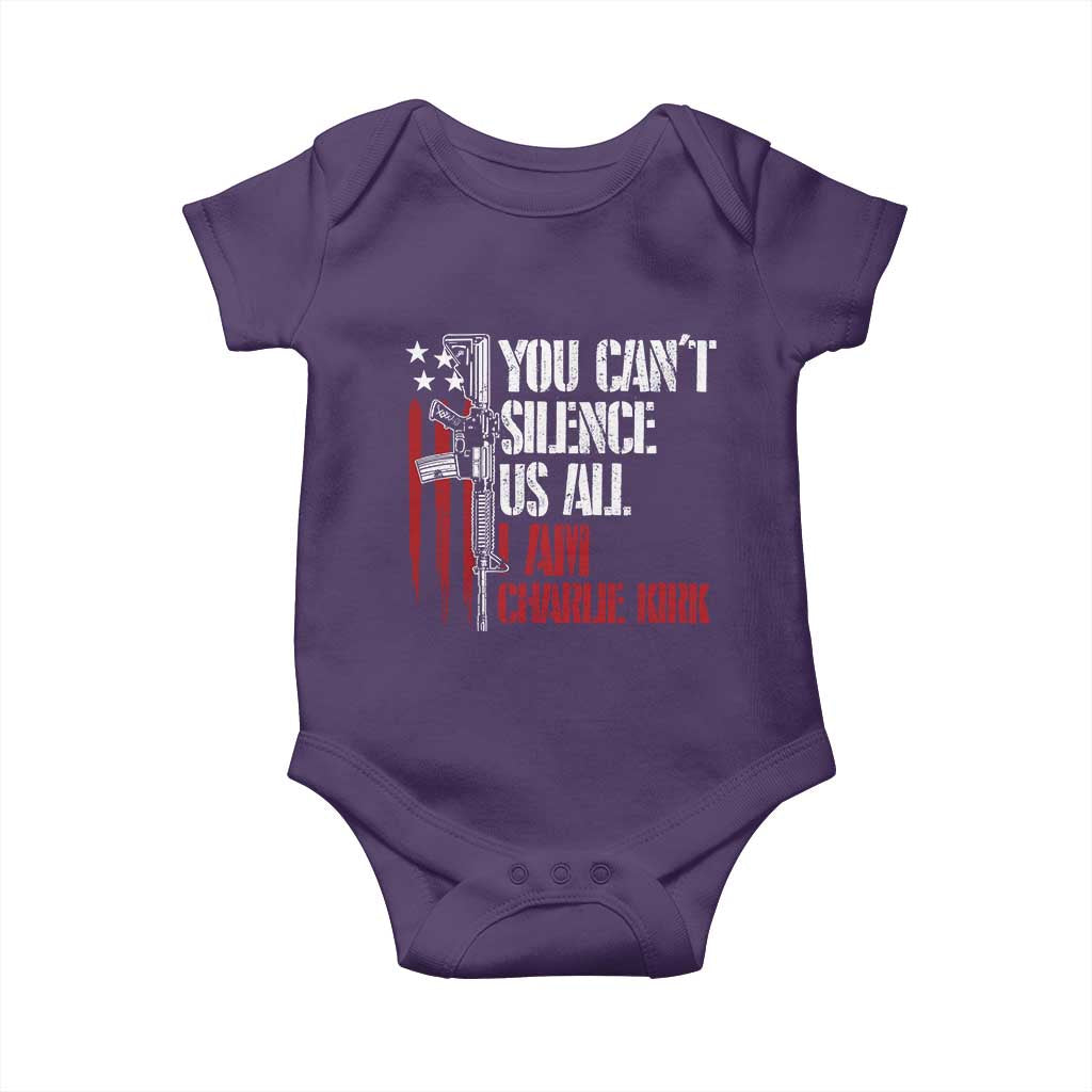 Charlie Kirk Baby Onesie You Cant Silence Us All USA Flag TS10 Purple Print Your Wear