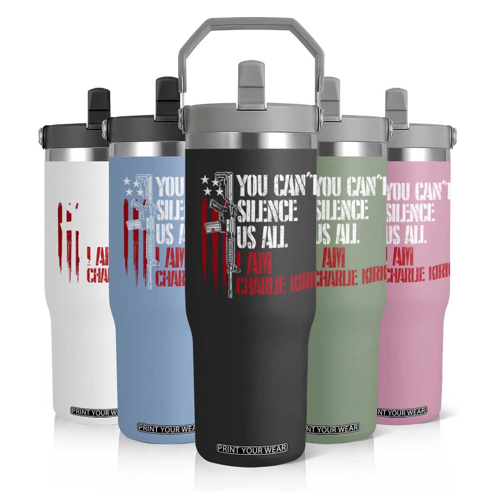 Charlie Kirk Flip Straw Tumbler You Cant Silence Us All USA Flag TS10 Print Your Wear