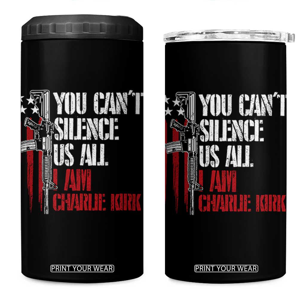 Charlie Kirk 4 in 1 Can Cooler Tumbler You Cant Silence Us All USA Flag TS10 One Size: 16 oz Black Print Your Wear