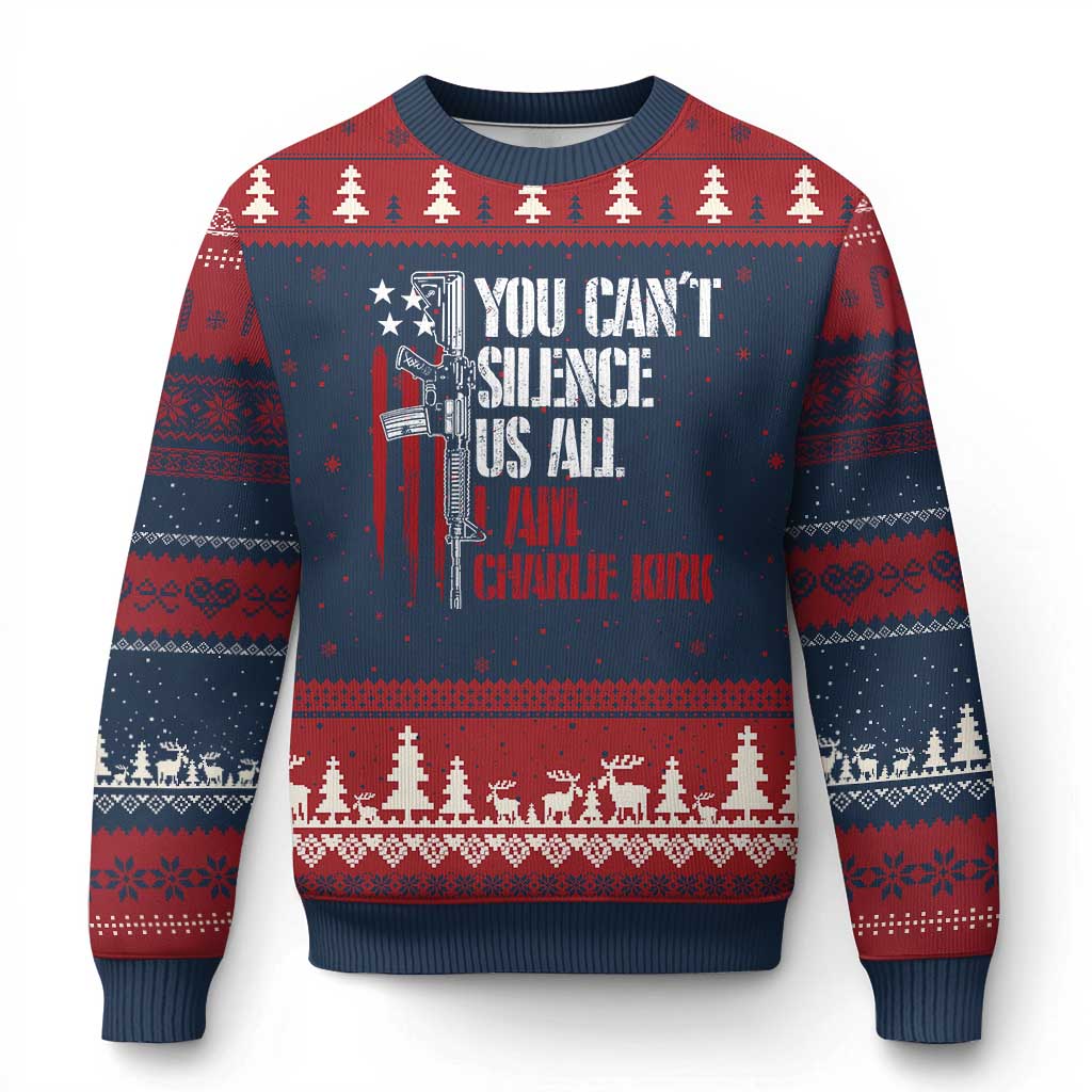 Charlie Kirk Ugly Christmas Sweater You Cant Silence Us All USA Flag TS10 Navy Red Print Your Wear