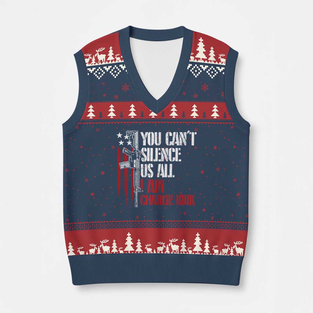 Charlie Kirk V-Neck Knit Sweater Vest You Cant Silence Us All USA Flag TS10 Navy Red Print Your Wear