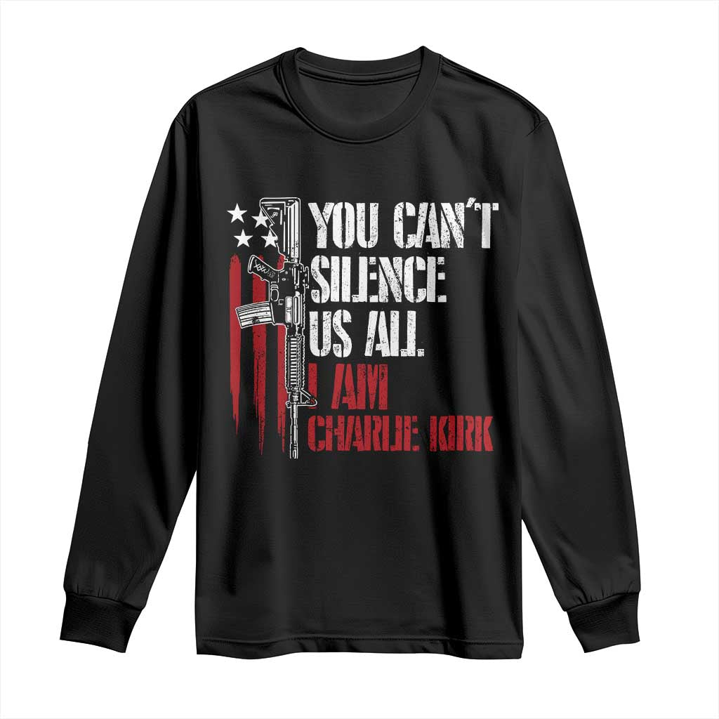Charlie Kirk Long Sleeve Shirt You Cant Silence Us All USA Flag TS10 Black Print Your Wear