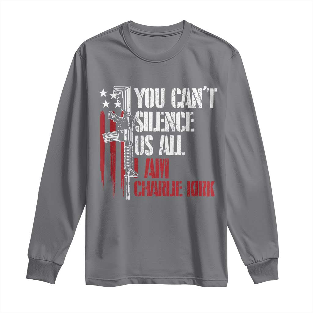 Charlie Kirk Long Sleeve Shirt You Cant Silence Us All USA Flag TS10 Charcoal Print Your Wear