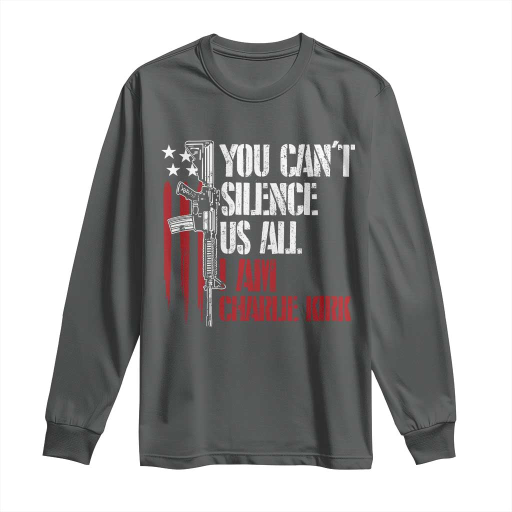 Charlie Kirk Long Sleeve Shirt You Cant Silence Us All USA Flag TS10 Dark Heather Print Your Wear