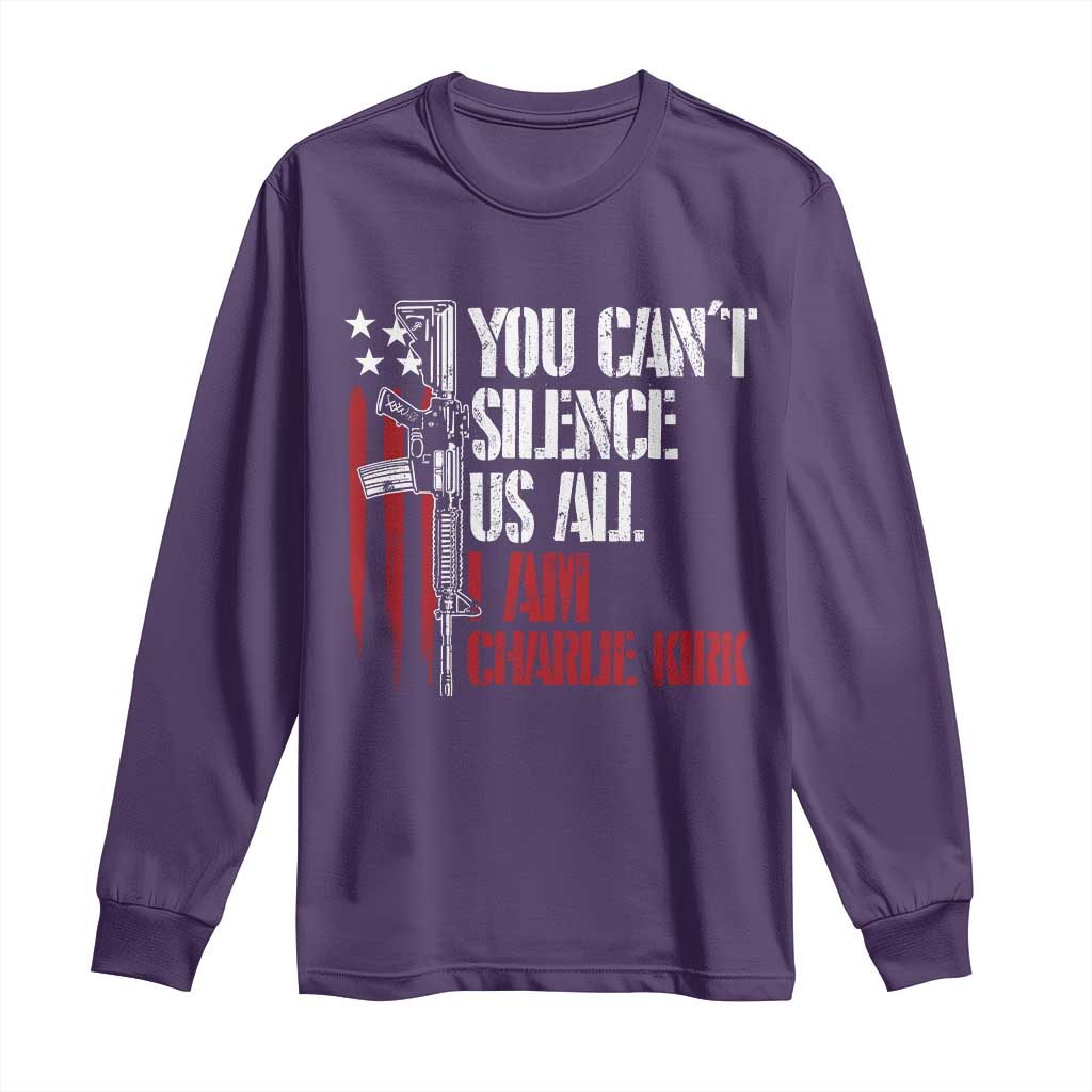 Charlie Kirk Long Sleeve Shirt You Cant Silence Us All USA Flag TS10 Purple Print Your Wear
