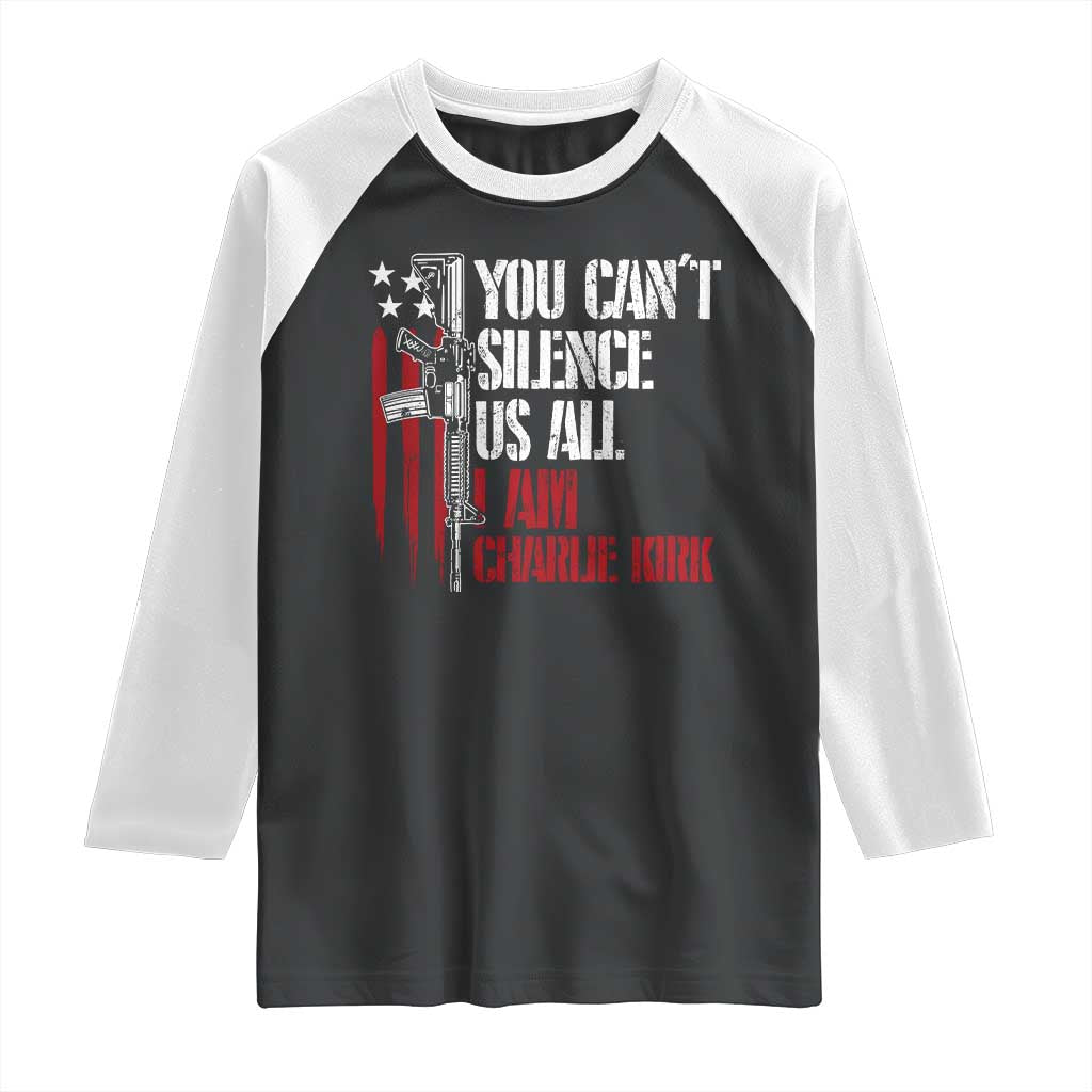Charlie Kirk Raglan Shirt You Cant Silence Us All USA Flag TS10 Black White Print Your Wear