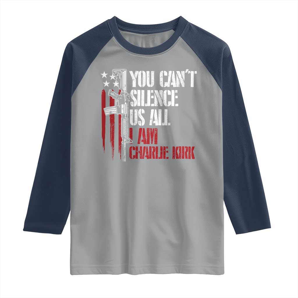 Charlie Kirk Raglan Shirt You Cant Silence Us All USA Flag TS10 Sport Gray Navy Print Your Wear
