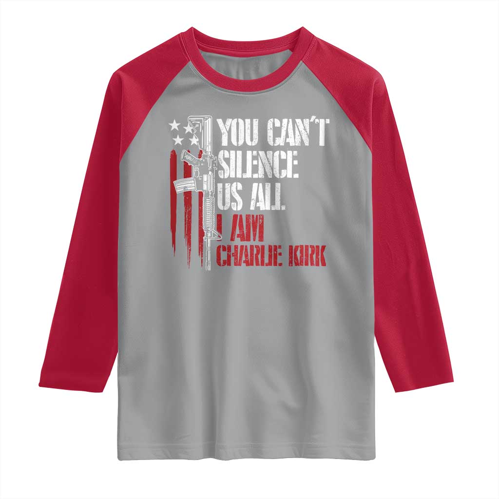 Charlie Kirk Raglan Shirt You Cant Silence Us All USA Flag TS10 Sport Gray Red Print Your Wear
