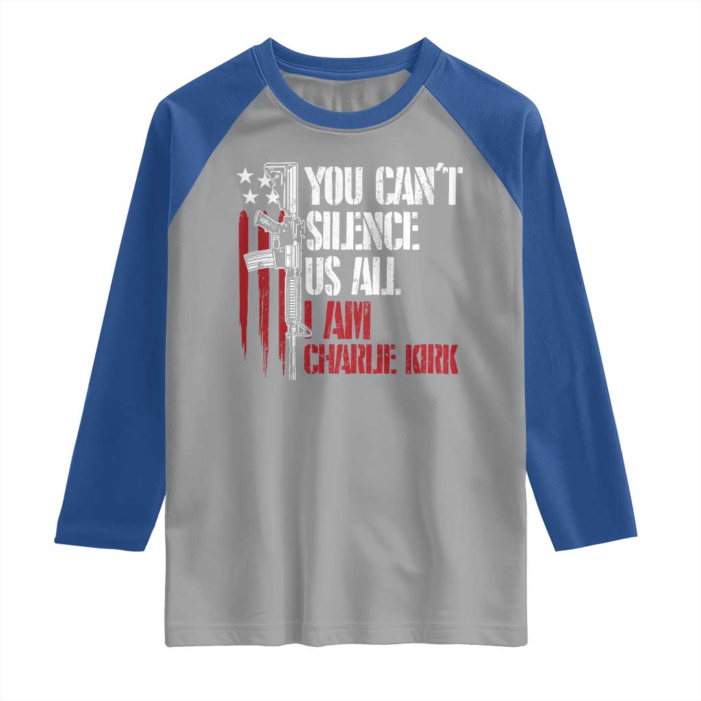 Charlie Kirk Raglan Shirt You Cant Silence Us All USA Flag TS10 Sport Gray Royal Print Your Wear