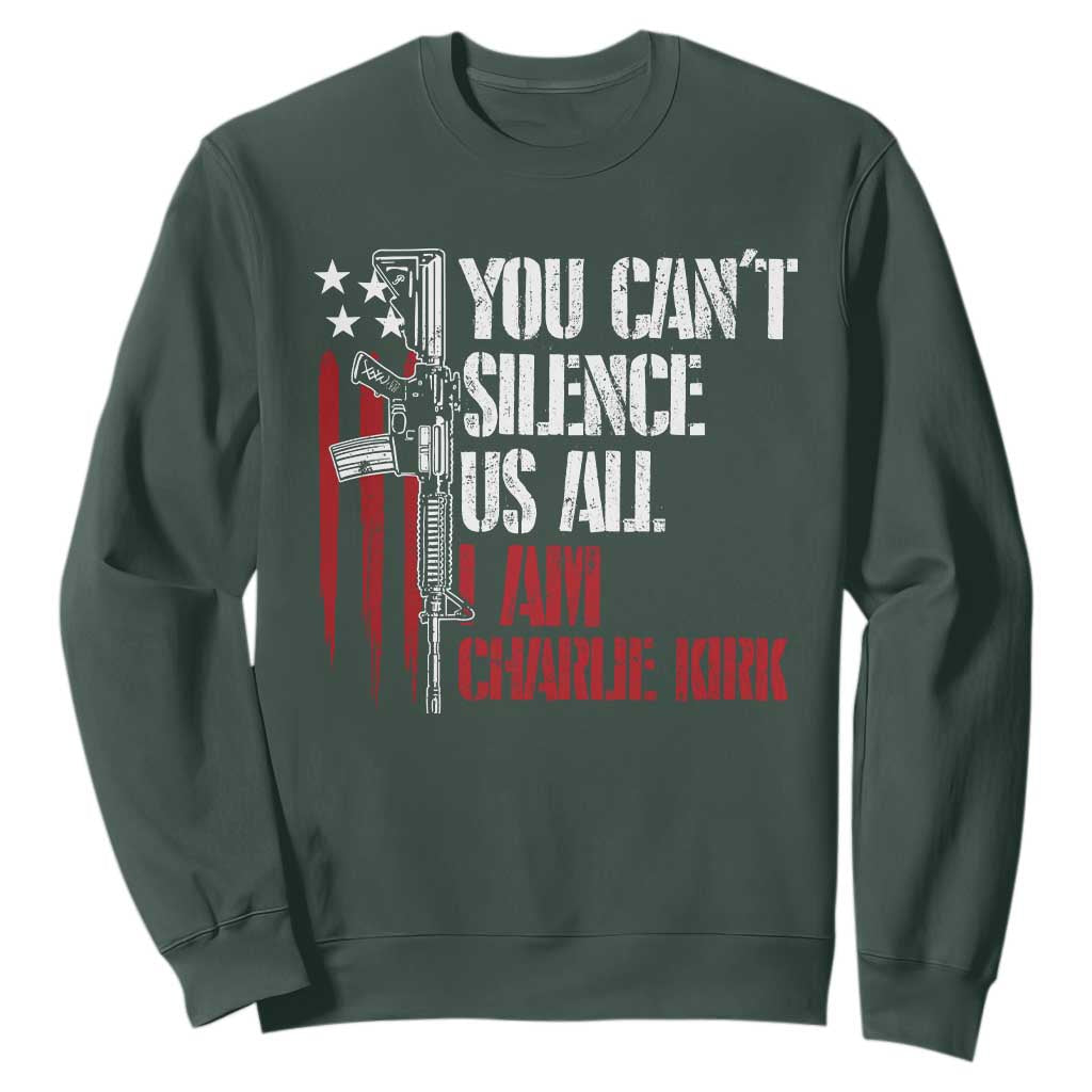 Charlie Kirk Sweatshirt You Cant Silence Us All USA Flag TS10 Dark Forest Green Print Your Wear
